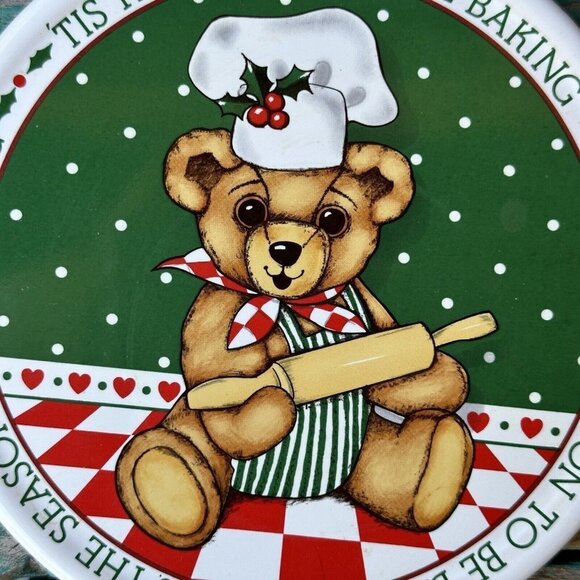 Renaissance Cards Wall Plate Christmas Teddy Bear Holiday Baking Japan 6" VTG - Picture 2 of 8